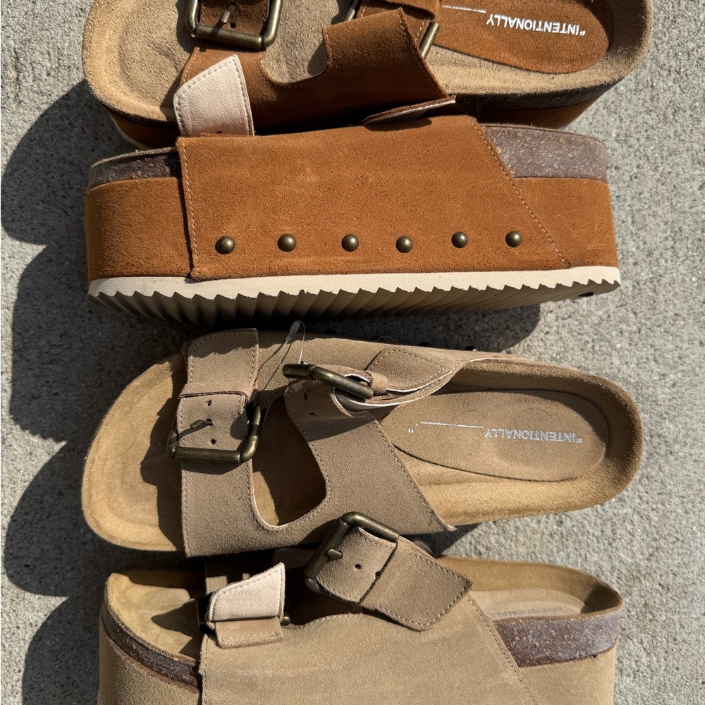 INTENTIONALLY BLANK Brown and Tan Platform Sandals